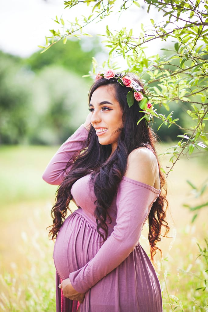 Pregnant woman with shining hair