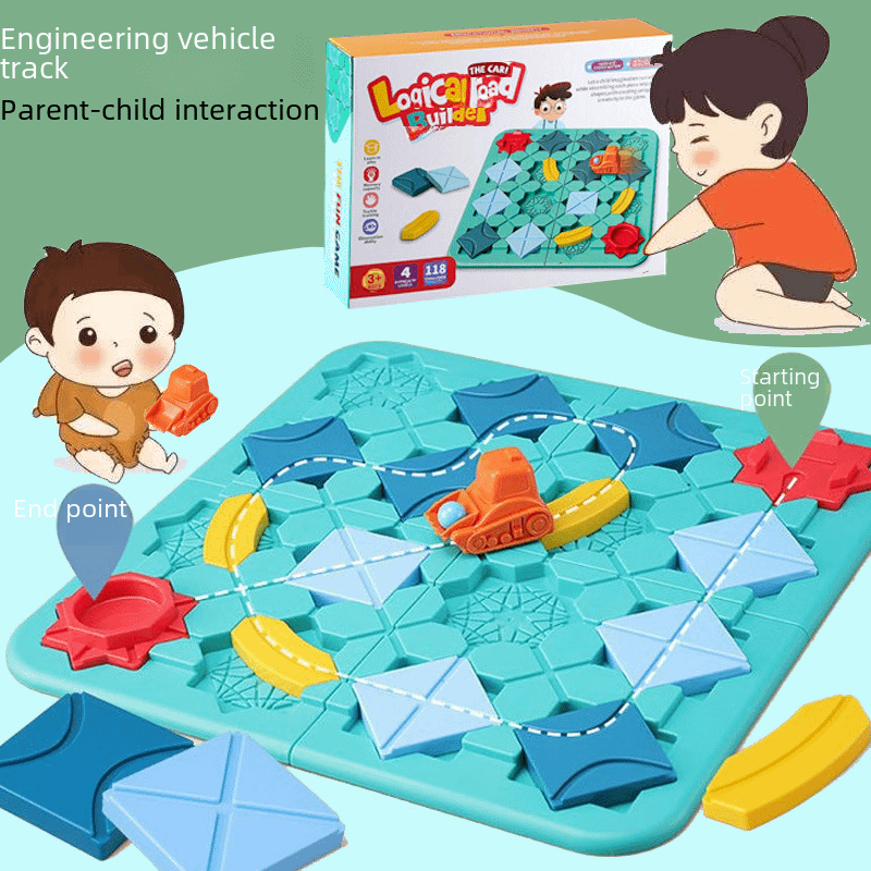 Road Maze Children's Early Education Logical Thinking Training Track Pull Back Forklift Table Game Interactive Educational Toys - Image 2