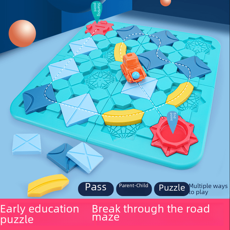Road Maze Children's Early Education Logical Thinking Training Track Pull Back Forklift Table Game Interactive Educational Toys - Image 4